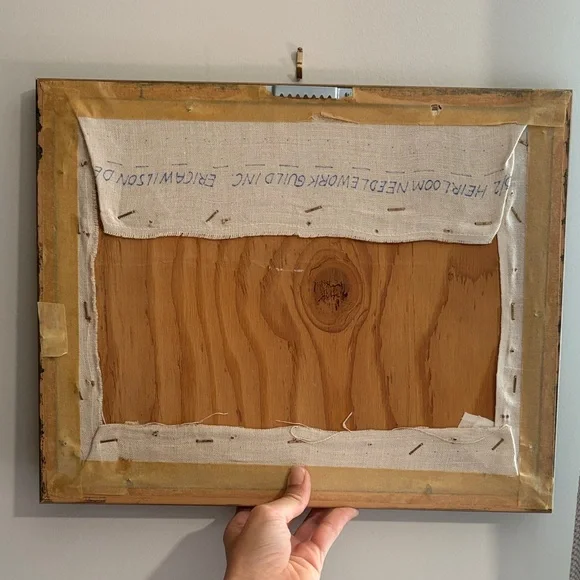 Floral Basket Embroidered Wall Art | Vintage Handmade | 12”x 15” - Picture 4 of 6